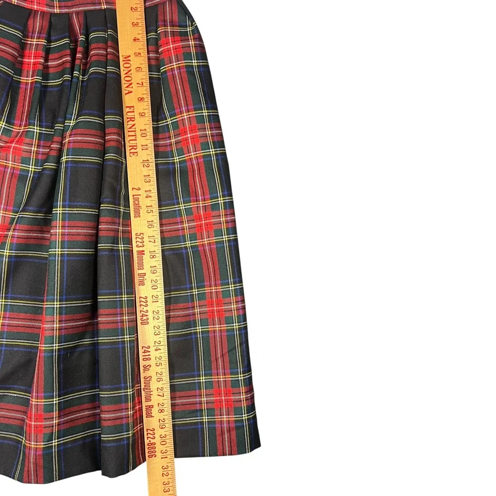 Lands End Vintage Wool Plaid Skirt Scotland Red Green Tartan Midi Womens 8 - Picture 6 of 9